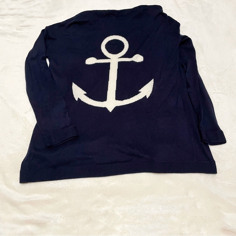 Talbots Anchor Navy and White Knit Cardigan Sweater Size Small